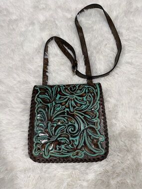 Patricia Nash Brown & Turquoise Tooled Leather Crossbody